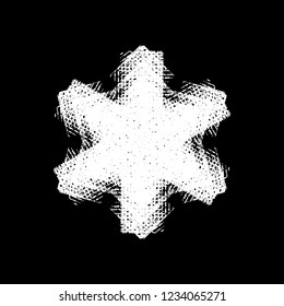 Distress marker painted snowflake shape. Grunge isolated star. Brushed grainy christmas design template. Icon, badge, label, certificate background. Artistic high detailed design element. EPS10 vector