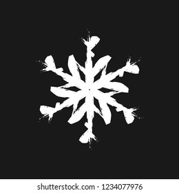 Distress marker painted snowflake shape. Grunge isolated star. Brushed grainy christmas design template. Icon, badge, label, certificate background. Artistic high detailed design element. EPS10 vector