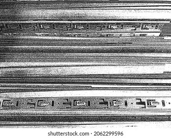 Distress metal plate vector texture. EPS8 illustration. Black and white grunge background.