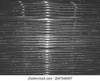 Distress metal vector texture with horizontal stripes, chromium, aluminium, steel. EPS8 illustration. Black and white grunge background.