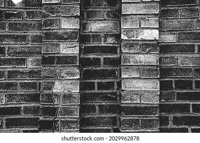 Distress old brick wall texture. Black and white grunge background. EPS8 vector illustration.