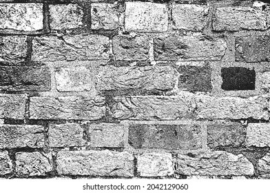 Distress old brick wall texture. Black and white grunge background. EPS8 vector illustration.