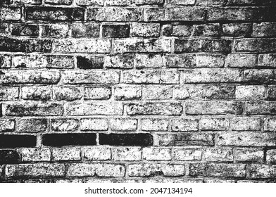 Distress old brick wall texture. Black and white grunge background. EPS8 vector illustration.