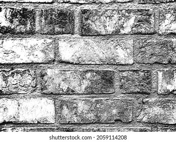 Distress old brick wall texture. Black and white grunge background. EPS8 vector illustration.