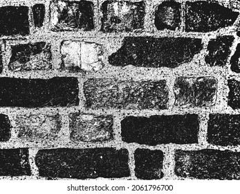 Distress old brick wall texture. Black and white grunge background. EPS8 vector illustration.