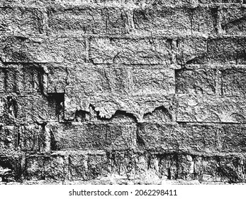 Distress old brick wall texture. Black and white grunge background. EPS8 vector illustration.