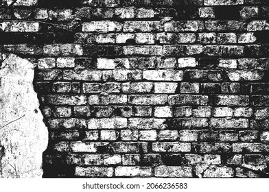 La textura de pared de ladrillo antiguo en peligro. Fondo negro y blanco. Ilustración vectorial EPS8.