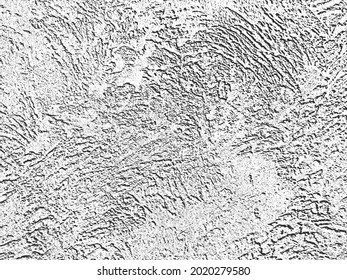 Distress old cracked concrete vector texture. EPS8 illustration. Black and white grunge background. Stone, asphalt, plaster, marble.