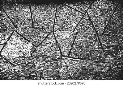 Distress old cracked concrete vector texture. EPS8 illustration. Black and white grunge background. Stone, asphalt, plaster .