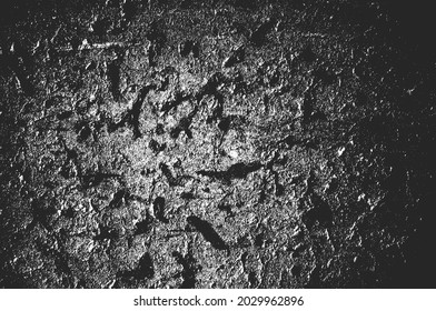 Distress old cracked concrete vector texture. EPS8 illustration. Black and white grunge background. Stone, asphalt, plaster, marble.