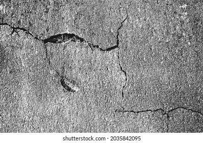 Distancia de la textura vectorial de hormigón craqueado antiguo. Ilustración EPS8. Fondo negro y blanco. Piedra, asfalto, yeso, mármol.