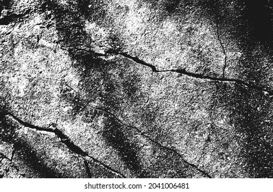 Distress old cracked concrete vector texture. EPS8 illustration. Black and white grunge background. Stone, asphalt, plaster, marble.