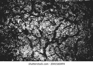 Distress old cracked concrete vector texture. EPS8 illustration. Black and white grunge background. Stone, asphalt, plaster, marble.