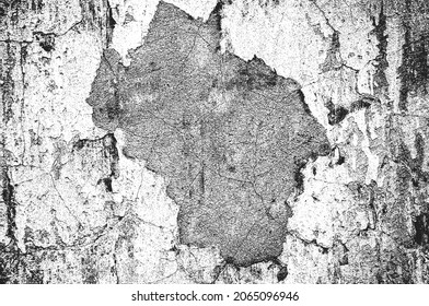 Distress old cracked concrete vector texture. EPS8 illustration. Black and white grunge background. Stone, asphalt, plaster, marble.