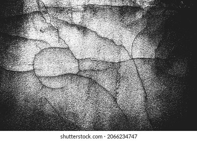 Distress old cracked concrete vector texture. EPS8 illustration. Black and white grunge background. Stone, asphalt, plaster, marble.