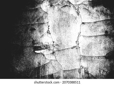 Distress old cracked concrete vector texture. EPS8 illustration. Black and white grunge background. Stone, asphalt, plaster, marble.