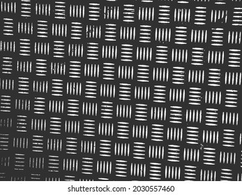 Distress old rusted peeled, scrathed metal vector texture with crossed diaginal stripes. EPS8 illustration. Black and white grunge background.