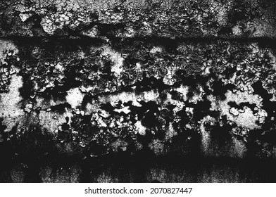 Distress old rusted peeled, scrathed metal vector texture with cracked paint. EPS8 illustration. Black and white grunge background.