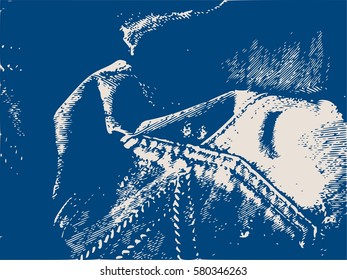 Distress Overlay Background. Retro Empty Design Element. Grunge Fiber Texture. Grainy texture of weaving fabric.