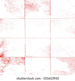 Distress overlay checkered texture red color. Grunge empty background. Creative black cover element. EPS10 vector.