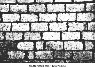 Distress overlay grunge black and white brick texture. Vector EPS 8. Abstract background of old wall.