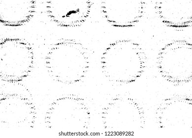 Distress Overlay Texture with circle prints of bottle bootom on the cardboard. Grunge grainy aged background. Artistic dirty template. EPS10 vector.