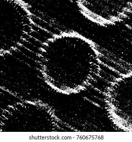 Distress Overlay Texture with circle prints of bottle bottom on the cardboard. Grunge grainy aged background. Artistic dirty template. EPS10 vector.