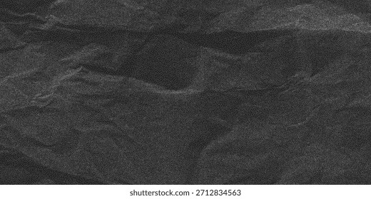 Textura de la superposición de la angustia, marcas polvorientas y arenosas. Superficie de papel arrugada negra con pliegues ásperos y sutil ruido de semitono, fondo grunge.