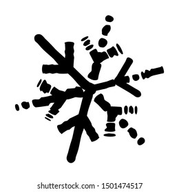Distress painted snow flake shape. Grunge snowflake isolated. Brushed christmas design template. Icon, badge, label, certificate background. Artistic design element. EPS10 vector.