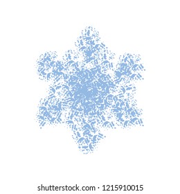Distress painted snowflake shape. Grunge isolated star. Brushed grainy christmas design template. Icon, badge, label, certificate background. Artistic design element. EPS10 vector.
