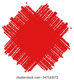 Distress red crayon texture. Grunge shaded banner pencil background. Chalk stroke shape element. Hatch icon creative template. Original logo blank detail. High detailed quality.  EPS10 vector.
