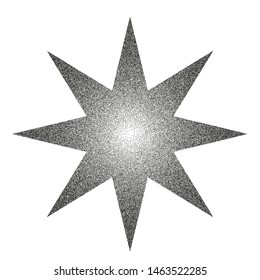 Distress Round Noisy Texture. A star filled with very small dots, points. The effect of stippling to create textured backgrounds. Vector illustration. Random halftone 
