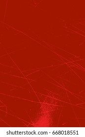 Distress scratched stroke red texture. Grunge grainy background. Dirty used urban shabby design template. Empty damaged aging element. EPS10 vector.