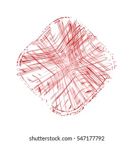 Distress shaded post stamp texture. Grunge circle badge, logo, icon or label background. Empty round red overlay shape. EPS10 vector.