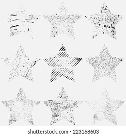 Distress Star Texture Set For Your Design. EPS10 vector.