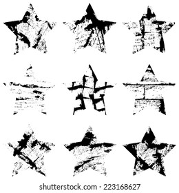 Distress Star Texture Set For Your Design. EPS10 vector.