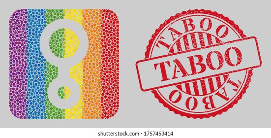Marca de agua del tabú de angustia y símbolo de tercer género de mosaico substrato para LGBT. El collage de rectángulos redondeados con puntos es alrededor de la forma de símbolo de tercer género restada. Colores del espectro LGBT.