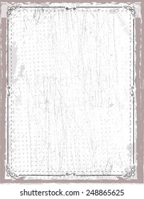  Distress Texture with Vector Calligraphic Swirl Border Frame. Vintage Decorative Flourish Background .