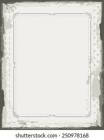  Distress Texture with Vector Calligraphic Swirl Border Frame. Vintage Decorative Flourish Background . 