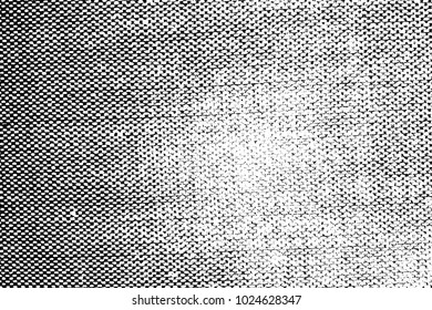 Distress thread used texture. Grunge rough dirty background. Shabby black cotton cover. Overlay aged grainy messy template. Cloth linen sack backdrop. Empty aging design element. EPS10 vector.
