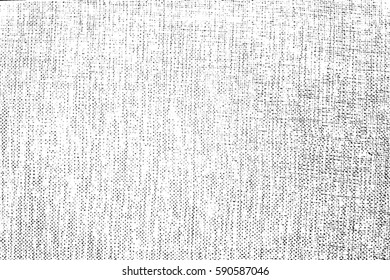 Distress thread used texture. Grunge rough dirty background. Shabby black cotton cover. Overlay aged messy template. Cloth linen sack backdrop. Empty aging design element. EPS10 vector.