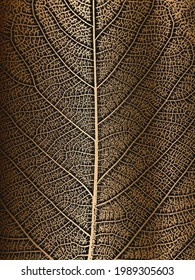 Hojas de árbol de angustia, textura de hoja sobre fondo dorado. Fondo negro y blanco. Ilustración vectorial EPS8.