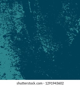 Distress urban used texture. Grunge rough dirty blue square background. Brushed paint cover. Overlay aged grainy messy template. Renovate wall frame grimy backdrop. Empty aging element. EPS10 vector