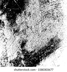 Distress urban used texture. Grunge rough dirty background. Brushed black paint cover. Overlay aged grainy messy template. Renovate wall scratched backdrop. Empty aging design element. EPS10 vector.
