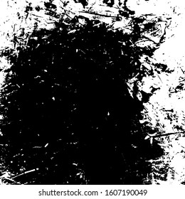 Distress urban used texture. Grunge rough dirty background. Brushed black paint cover. Overlay aged grainy messy template. Renovate wall scratched backdrop. Empty aging design element. EPS10 vector.