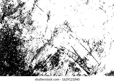 Distress urban used texture. Grunge rough dirty background. Brushed black paint cover. Overlay aged grainy messy template. Renovate wall scratched backdrop. Empty aging design element. EPS10 vector.