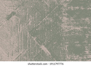 Distress urban used texture. Grunge rough dirty background. Brushed green paint cover. Overlay aged grainy messy template. Renovate wall scratched backdrop. Empty aging design element. EPS10 vector.