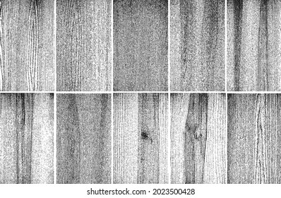 Distress wooden planks set collage texture. Black and white grunge background. EPS8 vector illustration