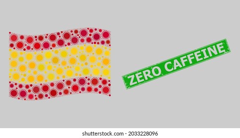 Zero Koffein und Mosaik schwingen Spanien Flagge mit Sonnenelementen gebaut. Grünes Schild enthält Zero-Koffein-Kapseln im Rechteck.
