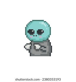 Distressed alien, pixel art meme